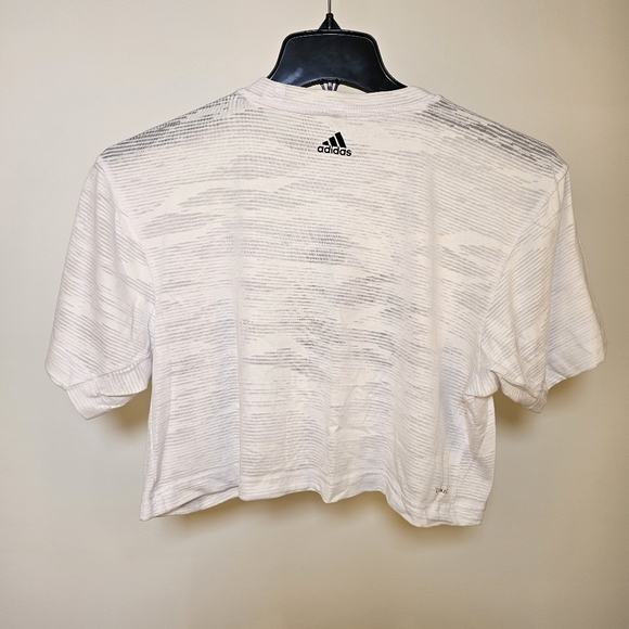 Adidas climalite white knit short sleeve crop top t-shirt women size S US - Picture 3 of 5